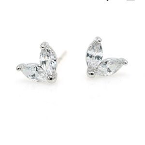 Butterfly Stud Earrings Silver Tone Clear Crystal Marquis Stone Minimalist